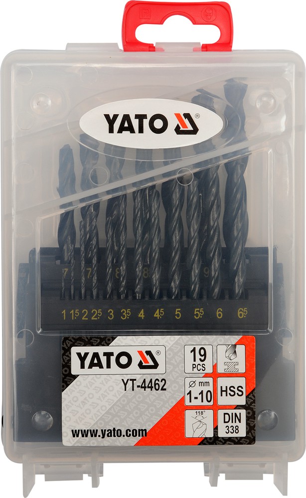 Сверла по металлу 1.0-10.0mm HSS (набор 19пр.) YATO YT-4462 YATO YT-4462