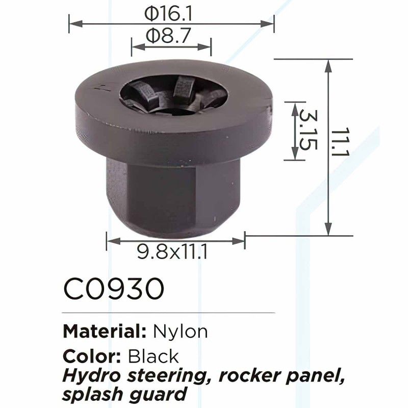 Клипса для крепления внутренней обшивки а/м Митсубиси/ Субару/ Сузуки пластиковая (100 шт/уп.) Forsage C0930(Jaguar/European car)