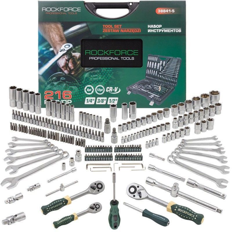 Набор инструментов 216пр. 1/4" 3/8" 1/2"(6гр.)(4-32мм)  Rock FORCE RF-38841