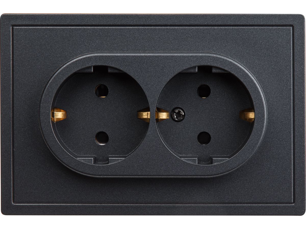Розетка 2-ая (скрытая, с/з, со шторками) графит, Carre BYLECTRICA РС16-0646 графит