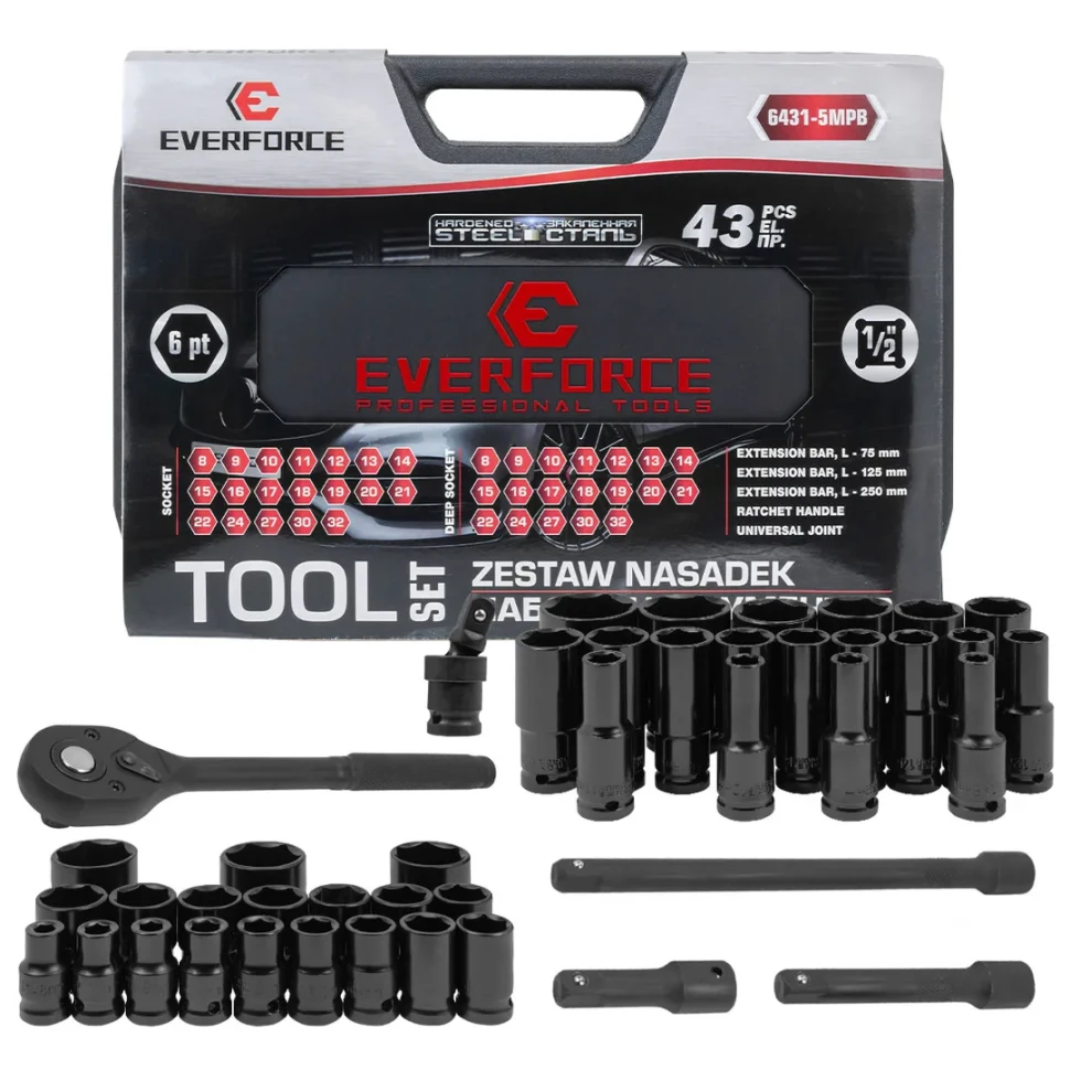 Набор инструментов 43пр. 1/2" 6pt  EVERFORCE EF-6431-5MPB