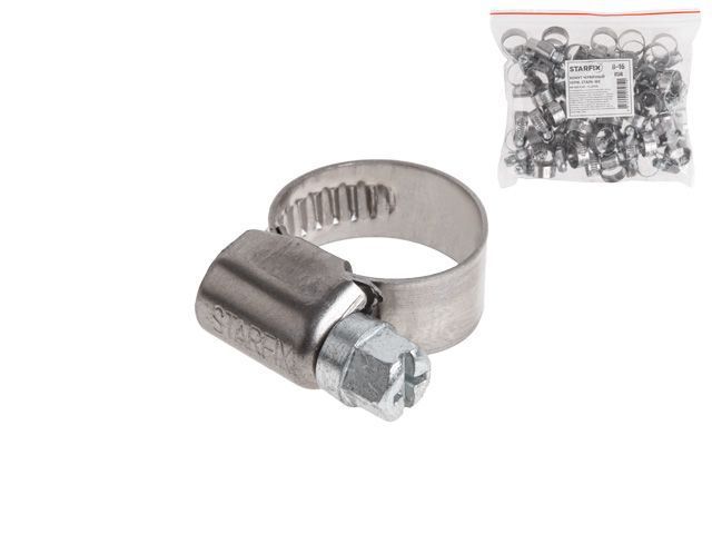 Хомут червячный 16-27 mm, нерж.сталь W2 (50 шт в пакете) STARFIX SM-63959-50