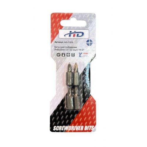 Биты крестообразные PH0х25мм 1/4" S2 (4шт)   H-D HD-77870