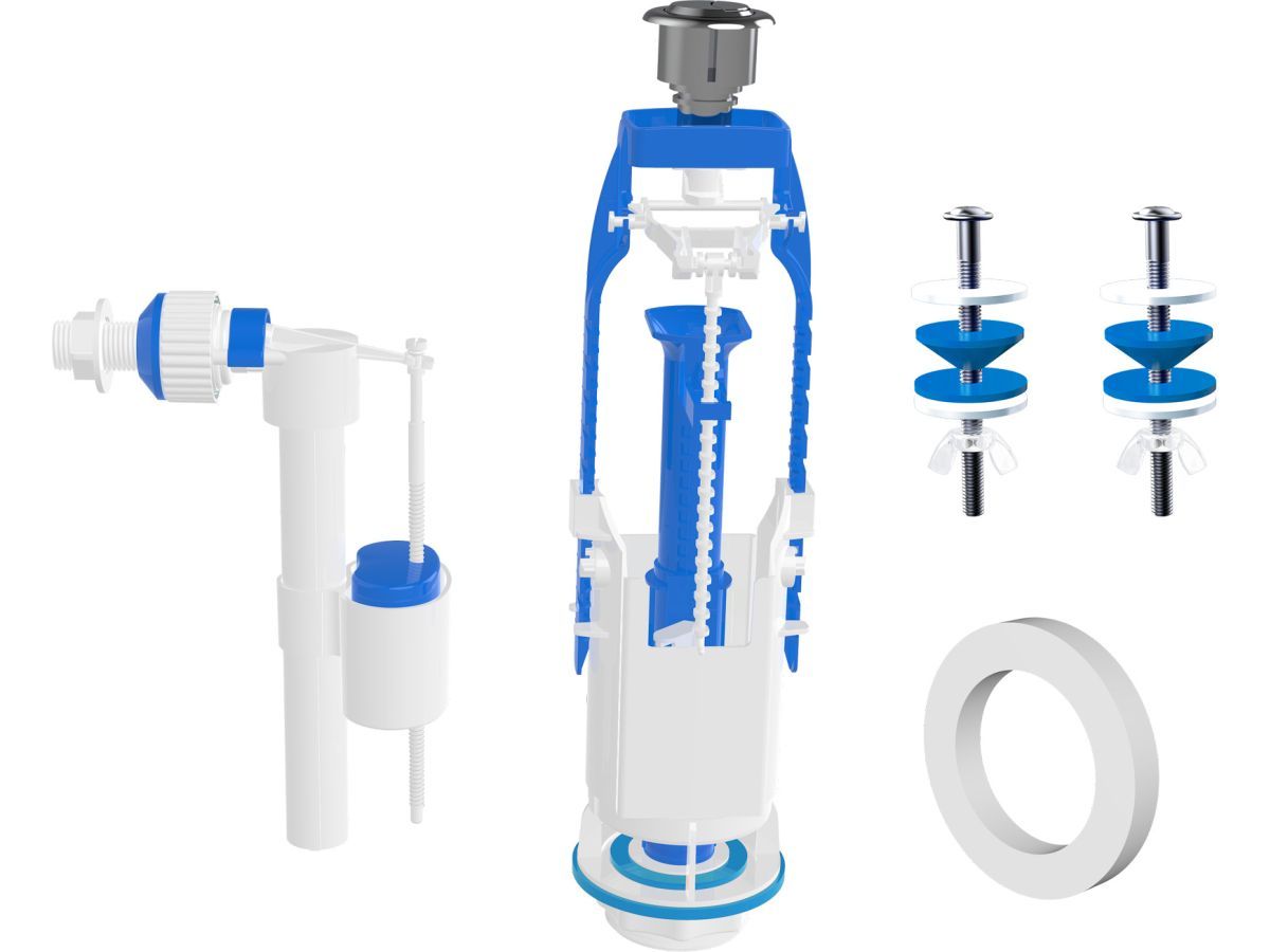 Арматура для смывного бачка, двухрежимная, с боковой подводкой, (крепеж из оцинк. металла) AV Engineering AVE129689E