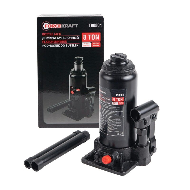 Домкрат бутылочный 8т с клапаном (h min 200мм, h max 400мм)  FORCEKRAFT FK-T90804D