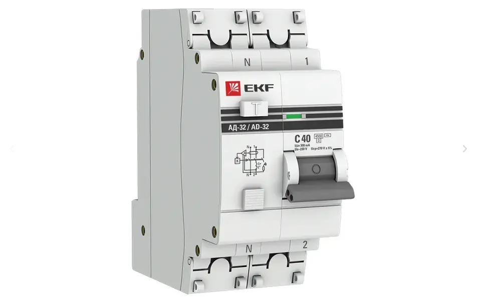 АД-32 1P+N 40А (С) 300мА тип (АС) эл. 4,5кА PROxima EKF DA32-40-300-pro