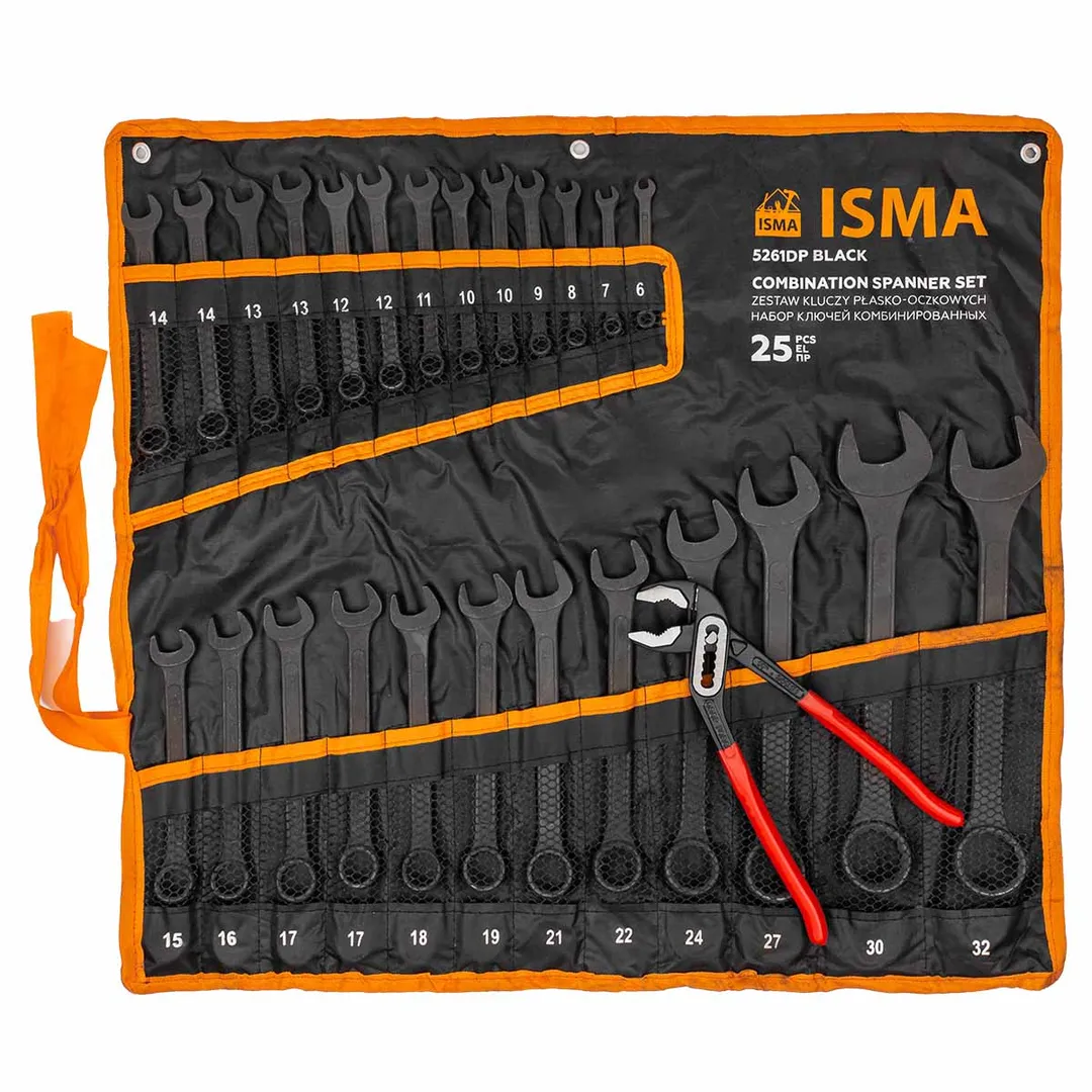 Набор ключей комбинированных и рожковых 25пр. ISMA ISMA-5261DP+1 BLACK