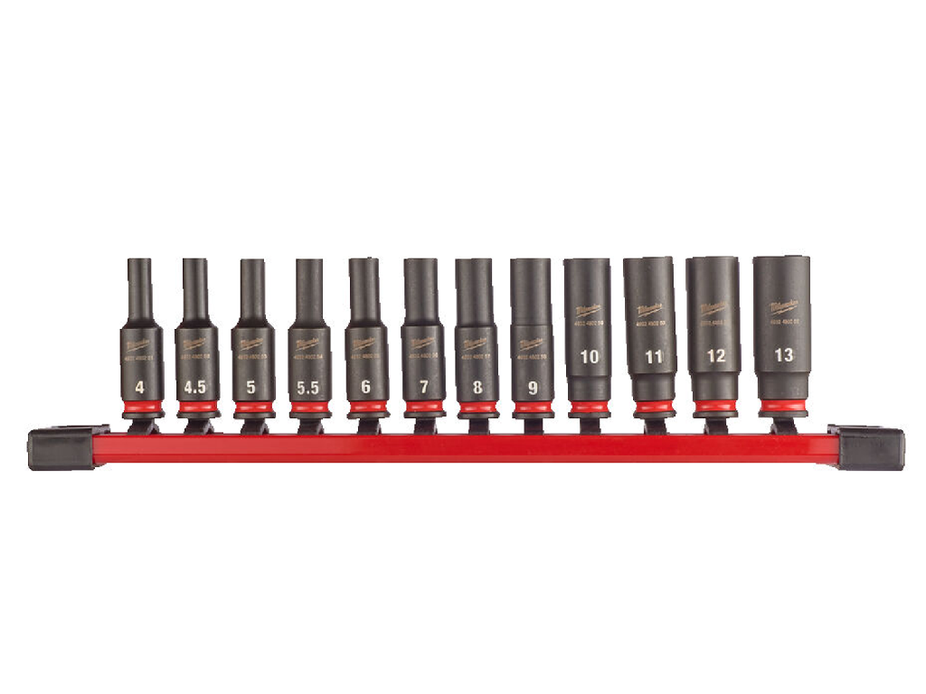 Набор__Головки ударные Shockwave 1/4" 4 - 13 мм (12 шт / удлиненные) на планке MILWAUKEE 4932480453