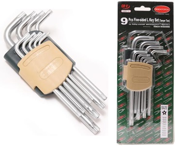 Набор ключей TORX 5-лучевых, TS10-TS50 9пр. с отверстием Rock FORCE RF-50913