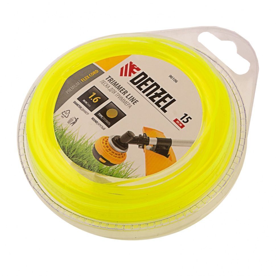 Леска для триммера круглая 1.6 mm х 15 м, блистер FLEX CORD DENZEL 96106