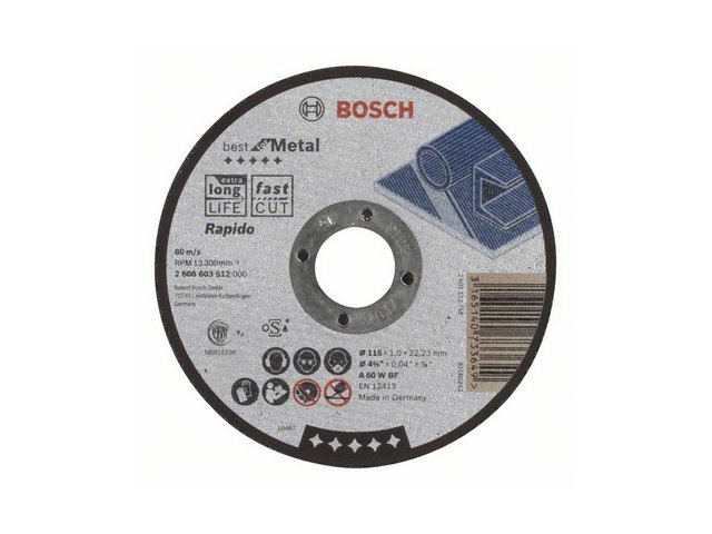 Круг отрезной 115x1.0x22.2 mm для металла Best (прямой)  BOSCH 2608603512