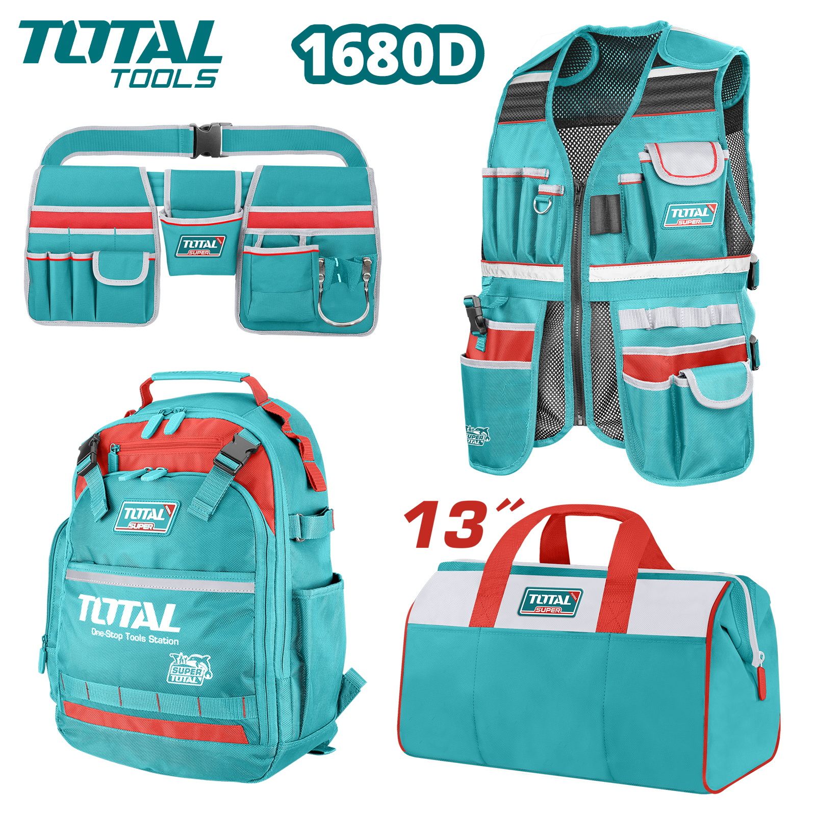 Набор из жилета и сумок для хранения инструментов TOTAL TOS230908 (4 предмета)