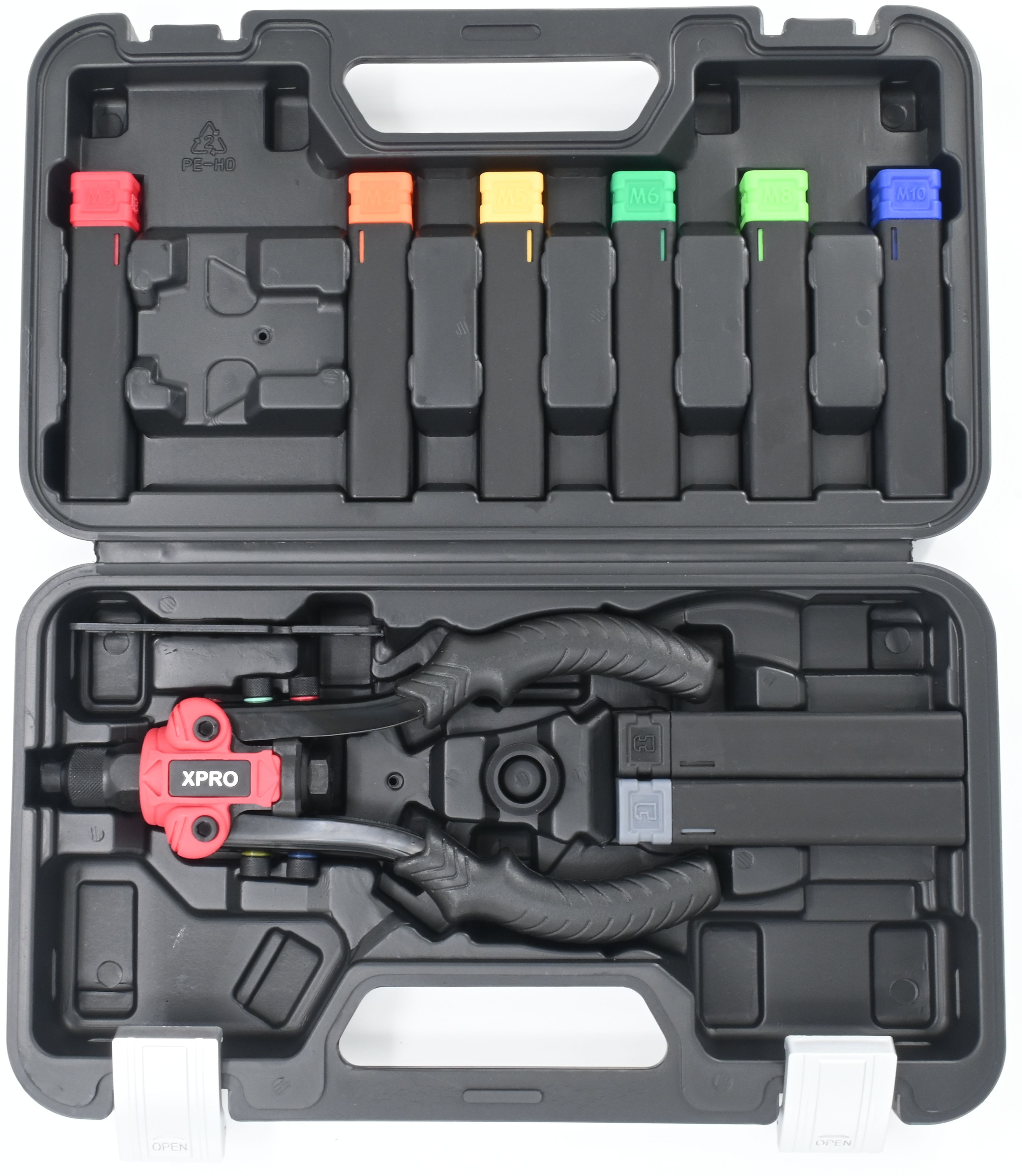 Заклепочник ручной универсальный 3в1, 260 мм, М3-М10, 2.4-6.4 мм, в кейсе XPRO XR-7326AK