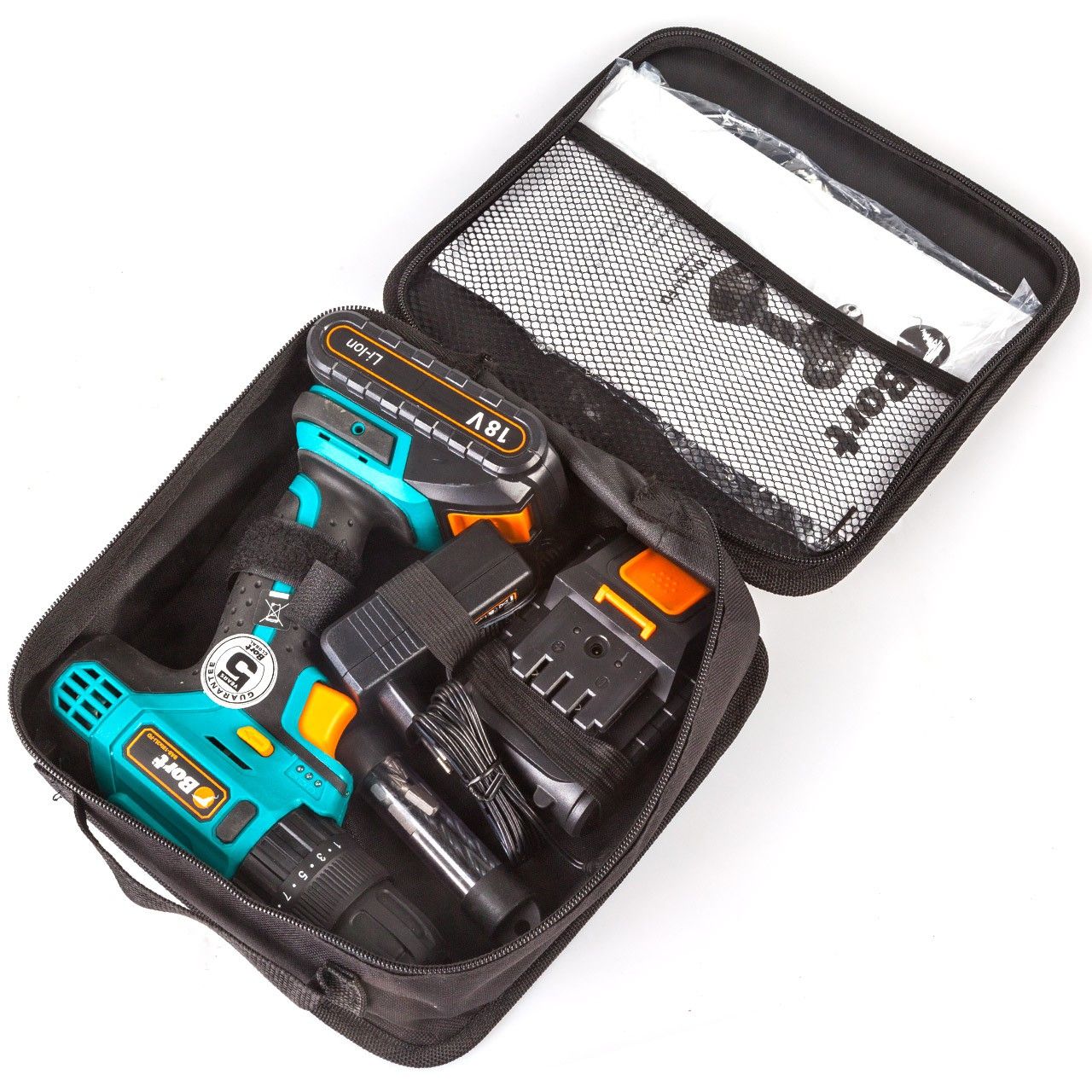 Дрель-шуруповерт аккумуляторная, 18В, 2 АКБ 1.5 А/ч, Bort BAB-18Ix2Li-FD