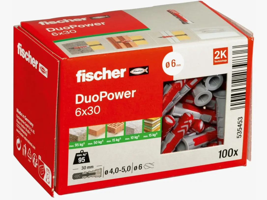 Универсальный дюбель DUOPOWER 6х30 (упак. 28шт) Fischer FISKARS 534993f