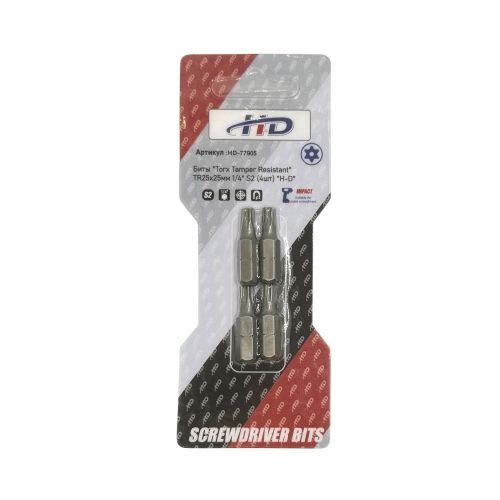 Биты "Torx Tamper Resistant" TR25x25мм 1/4" S2 (4шт)   H-D HD-77905