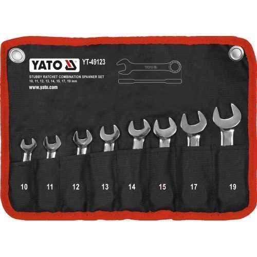 Ключи рожково-накидные с трещоткой короткие 10-19мм (набор 8пр.) CrV  ...YATO YT-49123