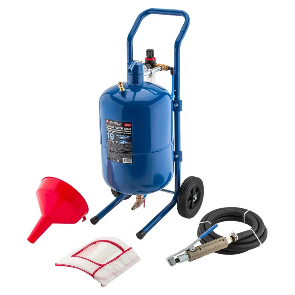 Пескоструйный аппарат передвижной пневматический напорного типа (бак 19л, 170-566л/мин, 4-8,5атм)  ...Forsage F-SB5
