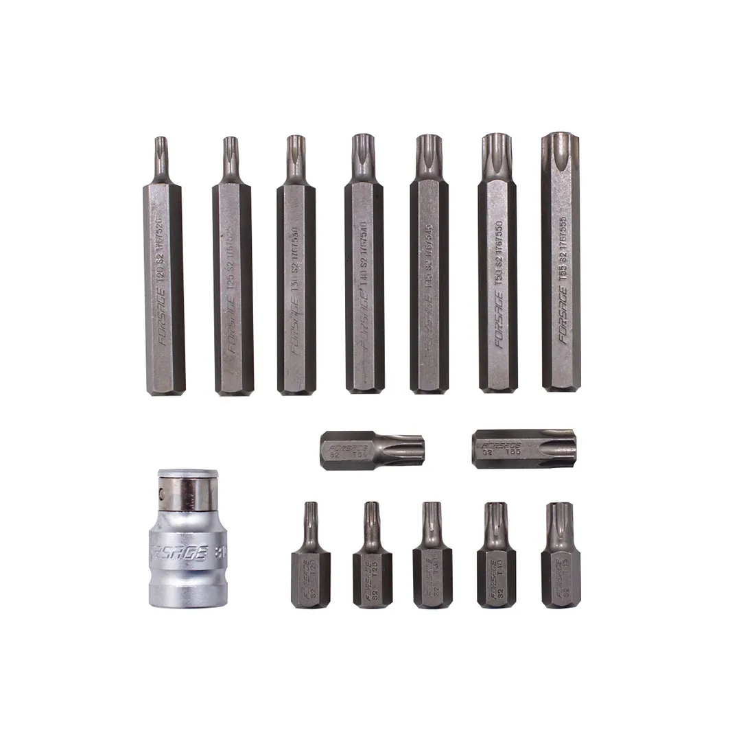 Набор бит TORX, 15пр, 1/2", 10мм, Т20-Т55 в металлическом кейсе Forsage F-4156(C)