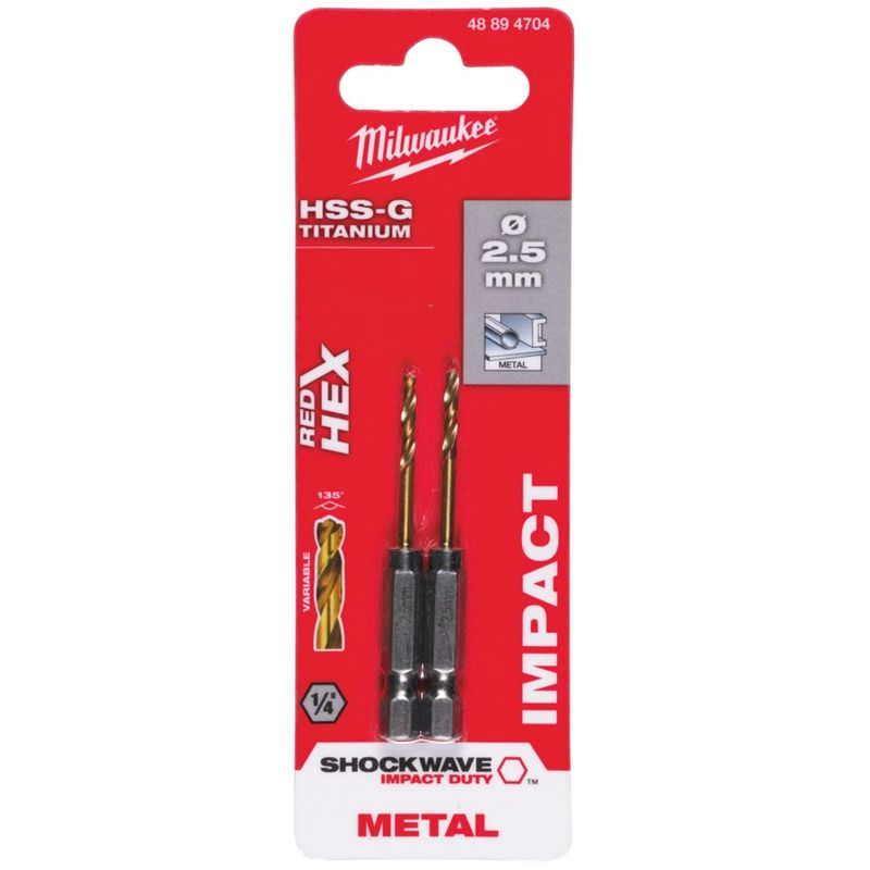 Сверло по металлу Shokwave Red Hex HSS-G Tin 3.2 мм (2 шт), MILWAUKEE 48894706