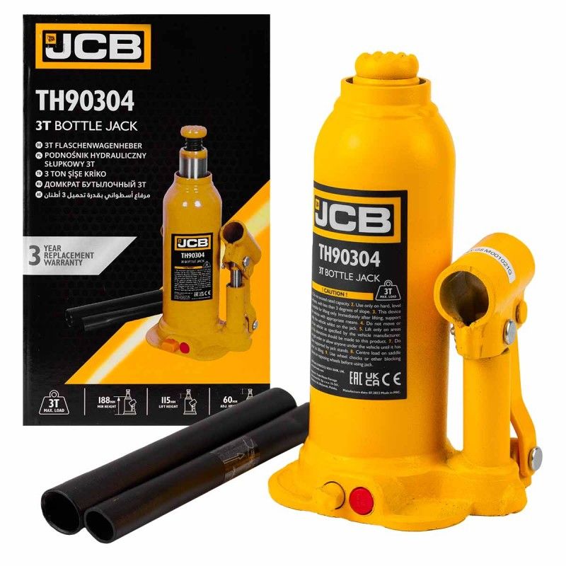 Домкрат бутылочный 3т (h min 188мм, h max 303мм) с клапаном  JCB JCB-TH90304