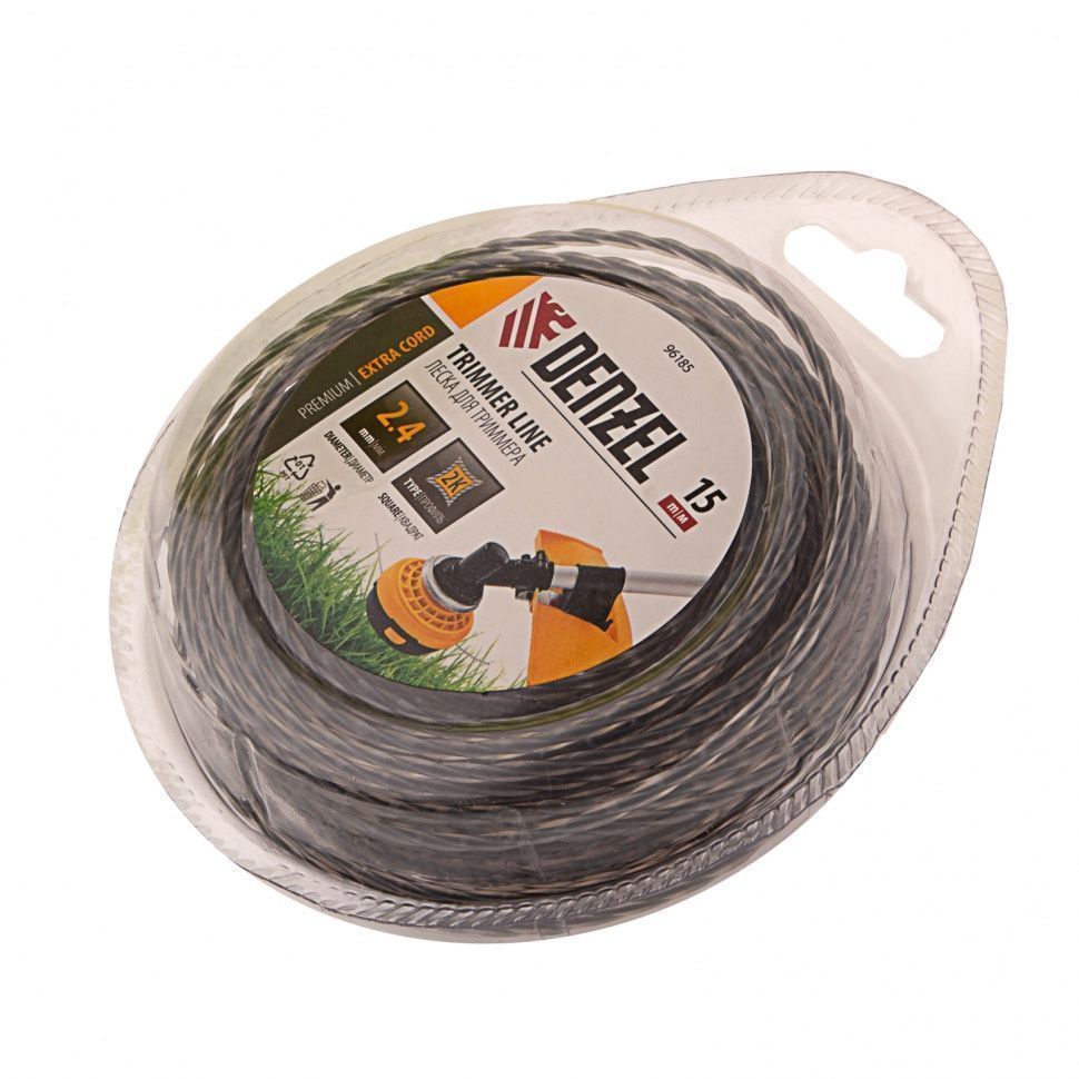 Леска двухкомпонентная для триммера квадратная витая 2.4mm х 15м, EXTRA CORD DENZEL 96185
