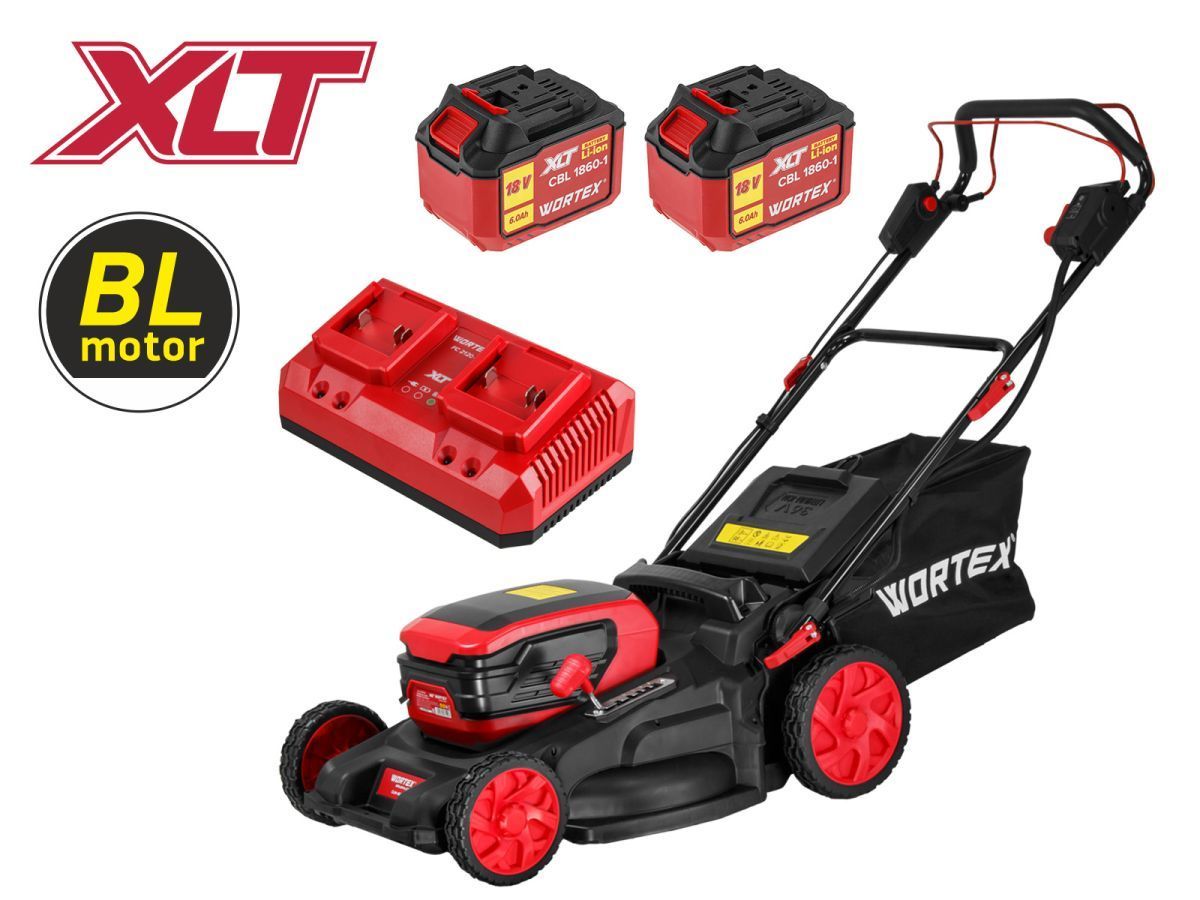 Газонокосилка аккум. CLM 4536-4 в кор. XLT SET БЕСЩЁТ.ДВИГ., САМОХОД., 18В+18В, 2х6Ач акб (2х6 Ач акб, 510 мм, выс. 38-97 мм, дека пластик, травосборник 60 л, мульчир-е, бок.выброс) WORTEX 2334161