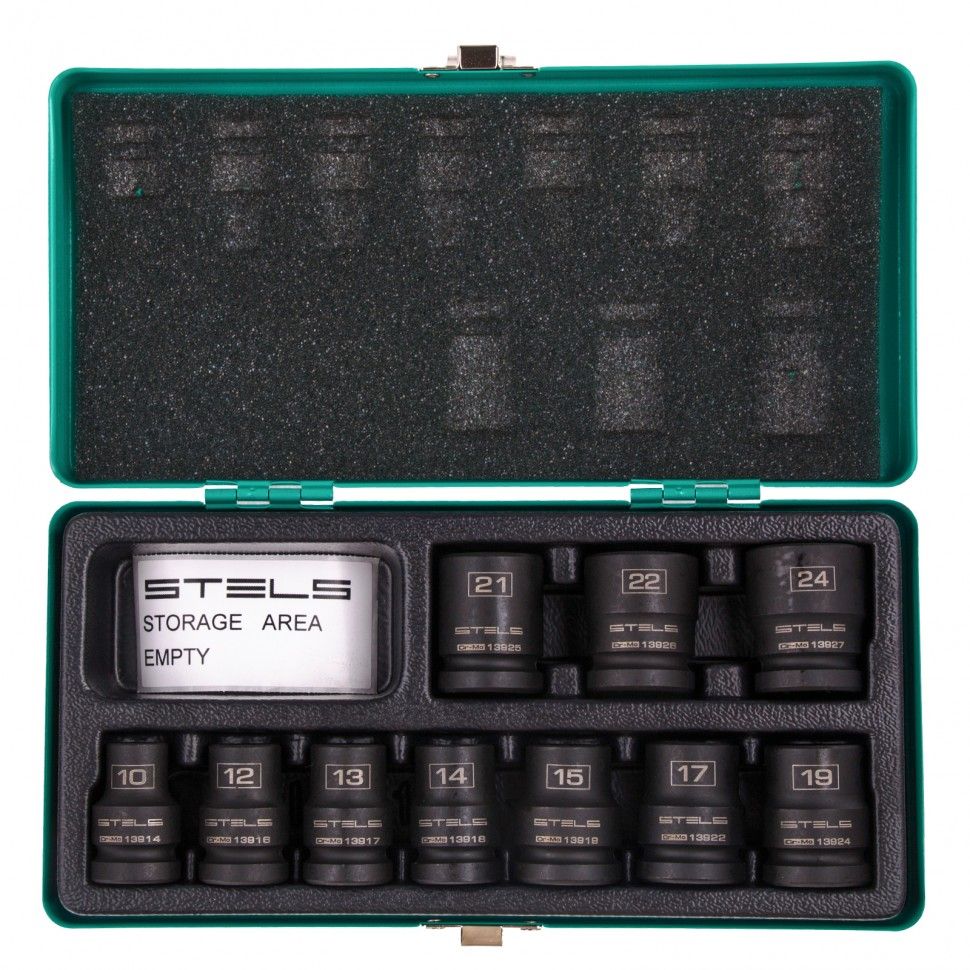 Набор шестигранных ударных торцевых головок 1/2" (10-24мм) 10шт Stels 13997