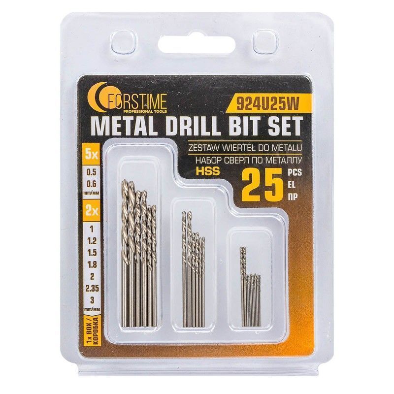 Сверла по металлу, набор 25пр. 0.5-3мм  FORSTIME FT-924U25W