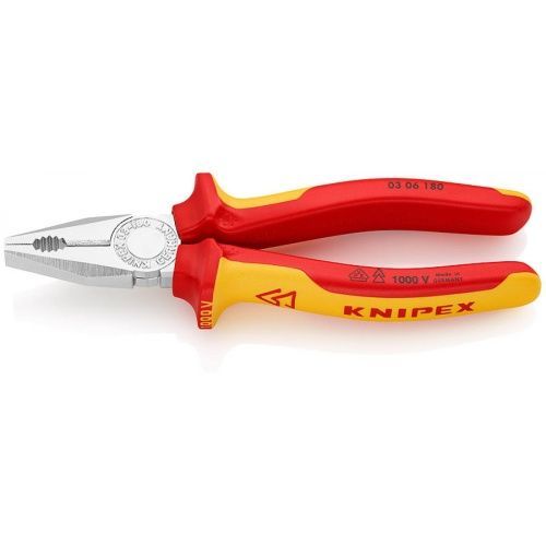 Плоскогубцы комбинированные VDE 1000V, L-180 мм, хром., 2-комп. рукоятки  KNIPEX 0306180