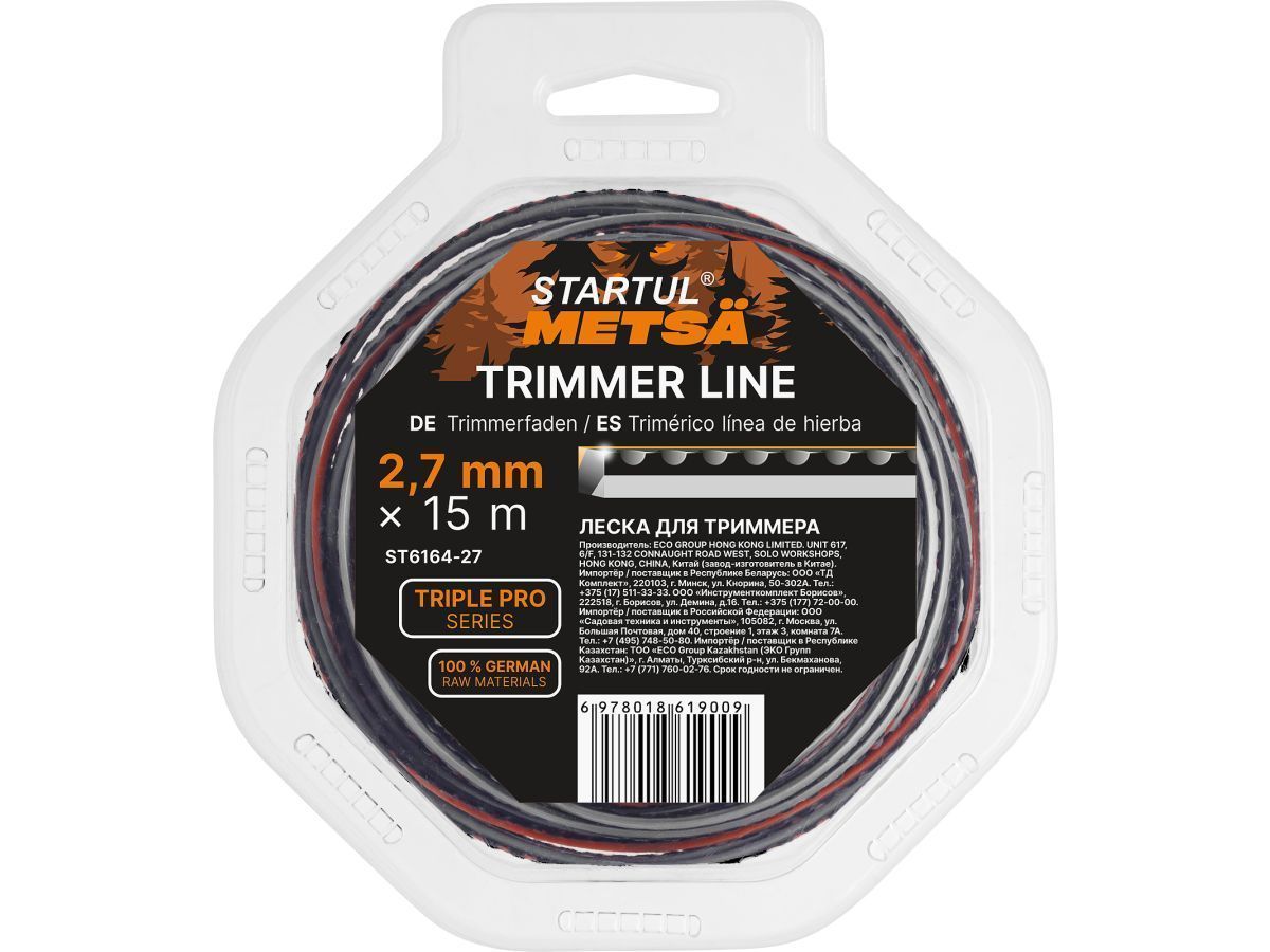 Леска ф 2.7 мм х 15 м зубчатый квадрат сеч. TRIPLE PRO METSA (трехкомпонентная) STARTUL ST6164-27