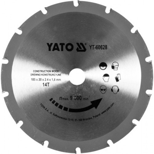 Диск пильный 185/20 14T с напаянными зубцами из твердых сплавов  ...YATO YT-60628