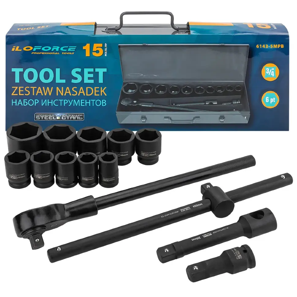 Набор инструментов 15пр. 3/4" (6гр.) ILOforce IF-6143-5MPB
