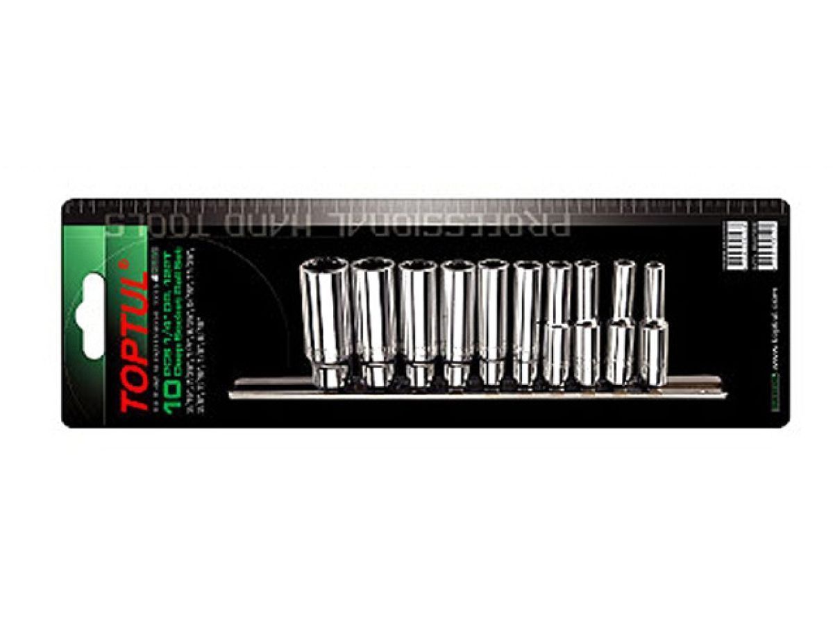 Набор головок 1/4", 3/16"-9/16" 10шт. 12гр дюймовые на подвесе Toptul GBAR1001
