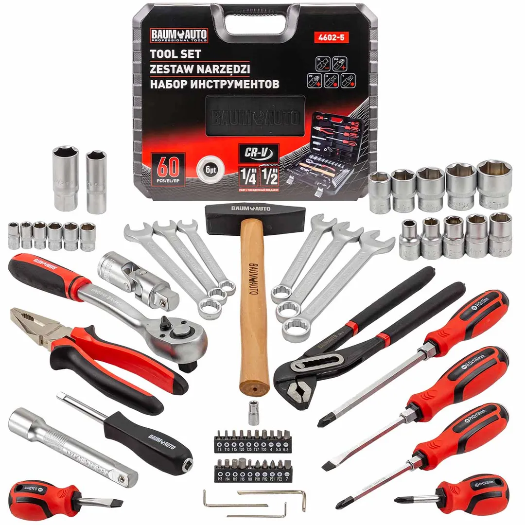 Набор инструментов 60пр. 1/4'', 1/2''(6гр.) BAUMAUTO BM-4602-5