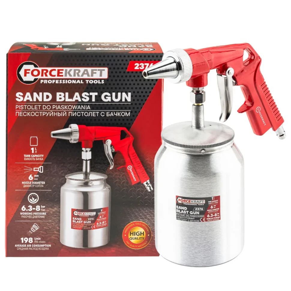 Пескоструйный пистолет с бачком 1л  FORCEKRAFT FK-2376