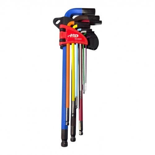 Ключи шестигранные с шариком 1,5-10мм удлиненные разноцветные (набор 9шт.) CrV H-D HD-05635