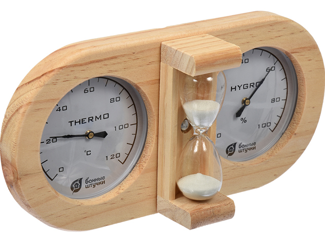 Термометр с гигрометром Банная станция с песочными часами  ...БАННЫЕ ШТУЧКИ 18028