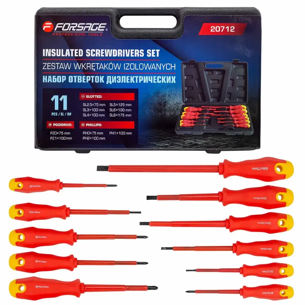 Отвертки диэлектрические, набор 11пр.  Forsage F-20712