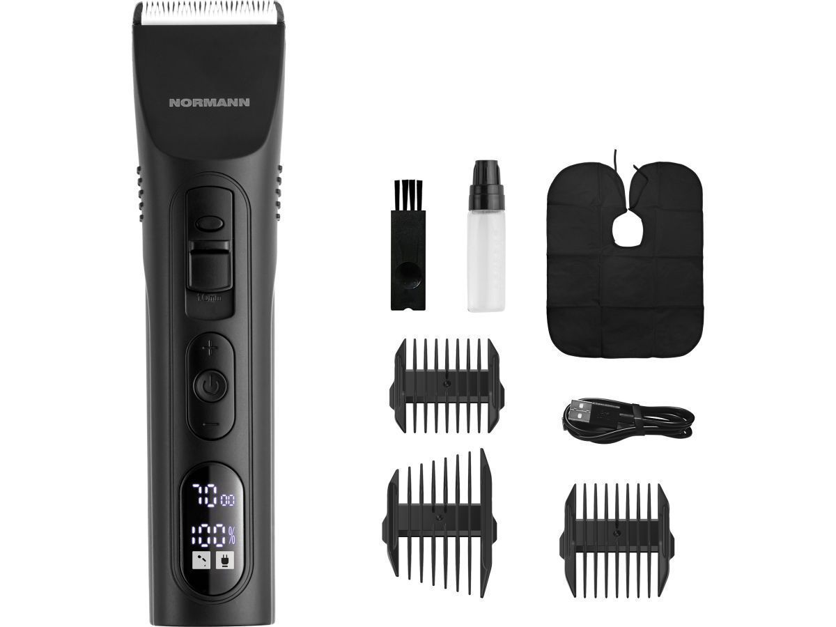 Машинка для стрижки волос AHC-590 (Li-ion аккум. 1500 мАч, 90 мин работы, Type-C, длина 1.0/1.3/1.6/1.9 мм, гребни 3/6/9/12 мм, R/L) NORMANN N16062-1