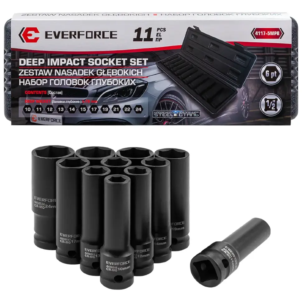 Набор головок ударных глубоких 11пр. 1/2" 6pt EVERFORCE EF-4117-5MPB