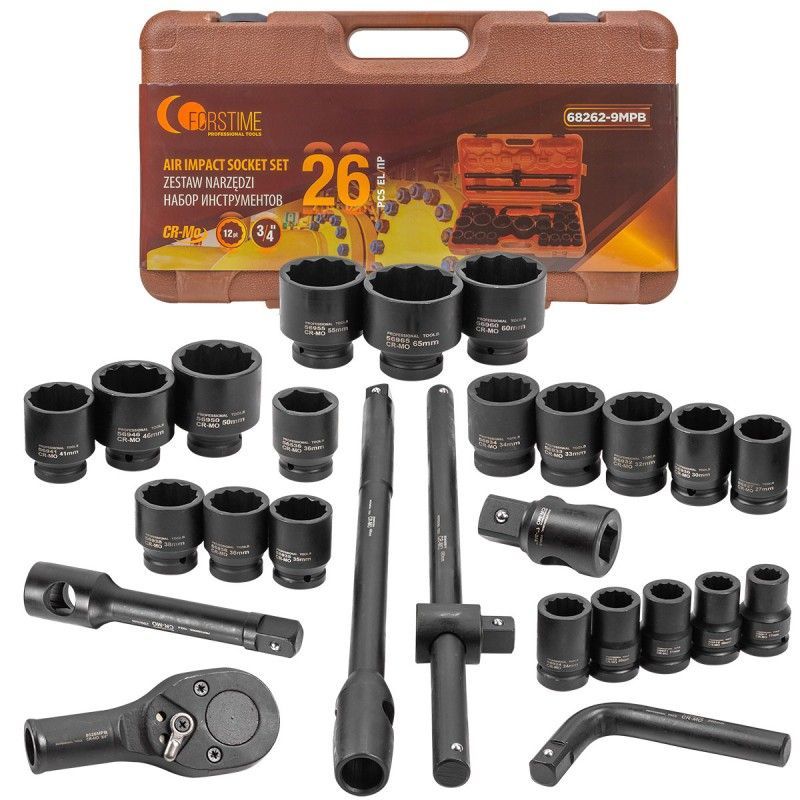 Набор инструментов ударных 26пр. 3/4", 12гр. (17-50мм) FORSTIME FT-68262-9MPB