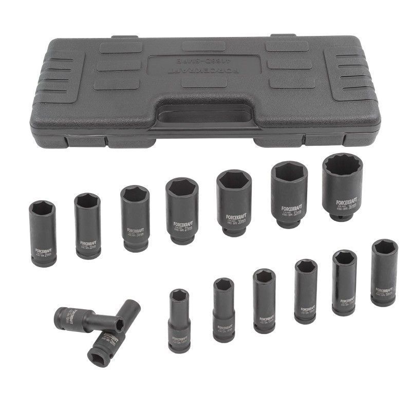 Головки ударные глубокие, набор 15пр., 1/2", 6гр. (10-36мм) FORCEKRAFT FK-4166D-5MPB