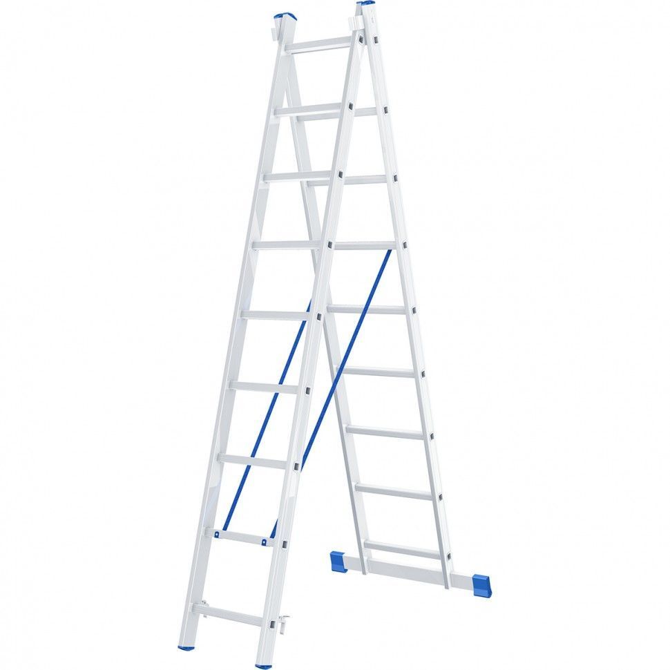 Лестница, 2 х 9 ступеней, алюминиевая, двухсекционная  Сибртех 97909