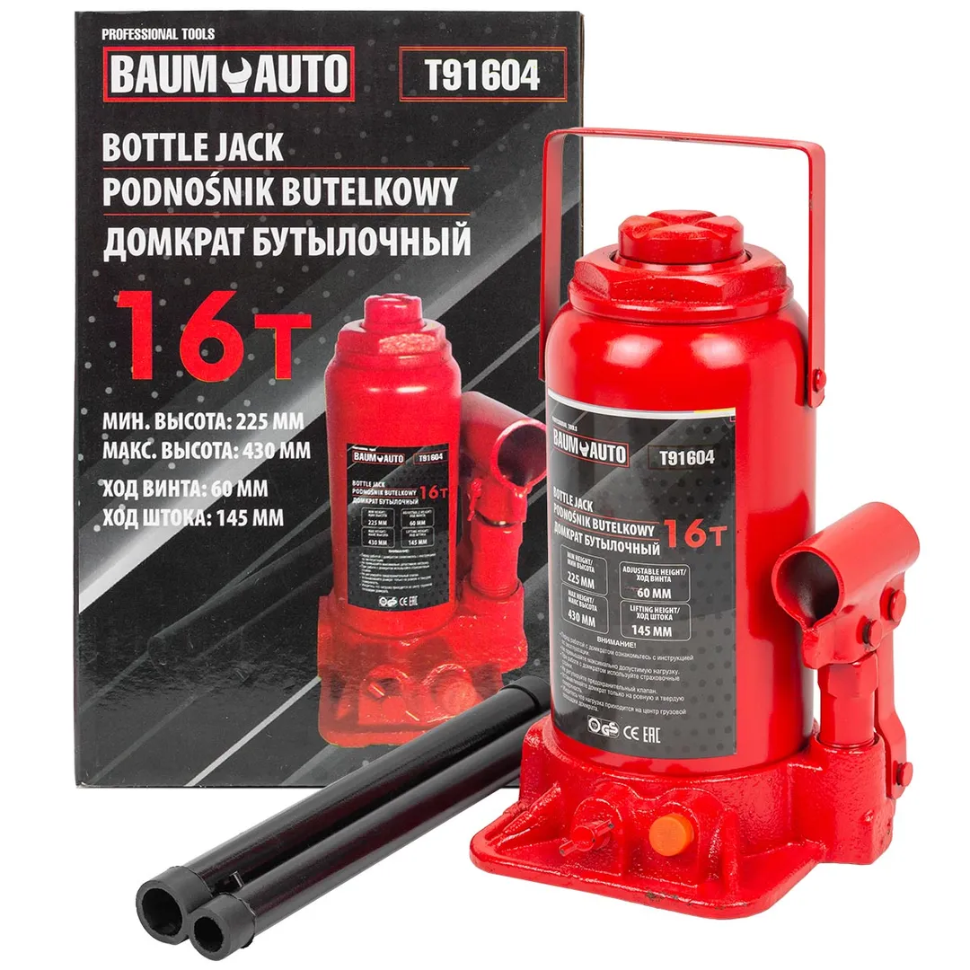 Домкрат бутылочный 16т (h min 225мм, h max 430мм) Baum Auto BM-T91604