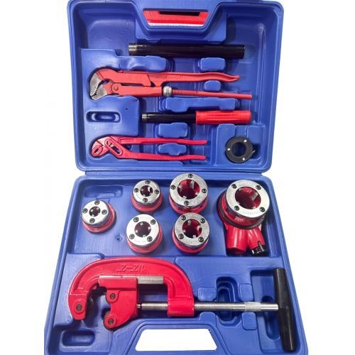 Набор инструмента сантехнического 12 пр. (клуппы трубные 1/4" - 1 1/4" с трещоткой, труборез, ключи) H-D HD-2909