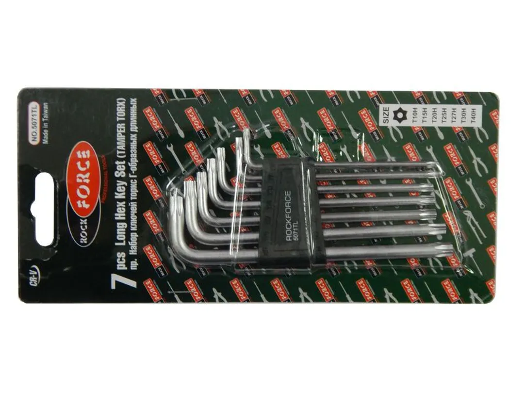 Набор ключей TORX Т10Н-Т40Н 7пр. длинных с отверстием Rock FORCE RF-5071TL