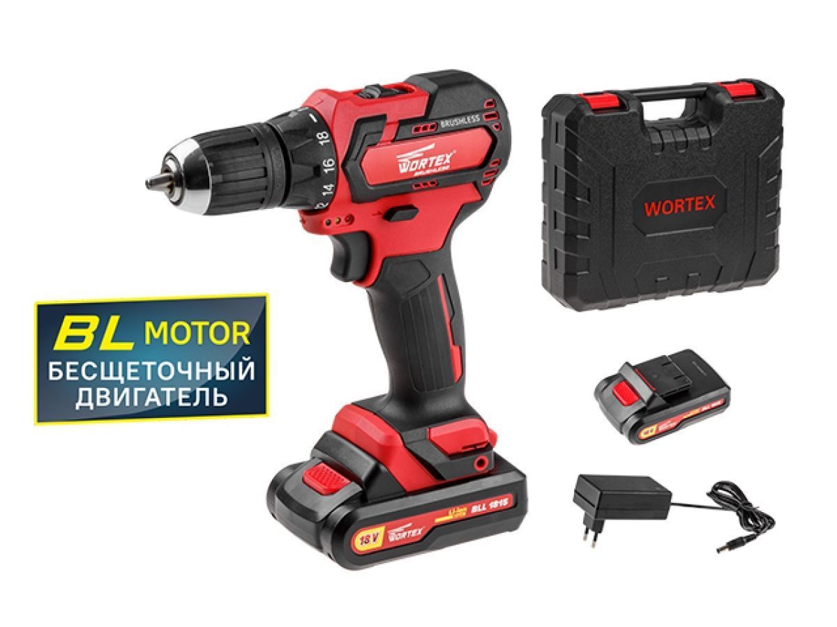 Аккум. дрель-шуруповерт BD 1815 DLi в чем. ,18В, 2АКБ 1.5 А/ч Li-Ion, БЕСЩЁТ., 2 скор., 40 Нм, шурупы до 8 мм,  WORTEX BLD1815DLi00029