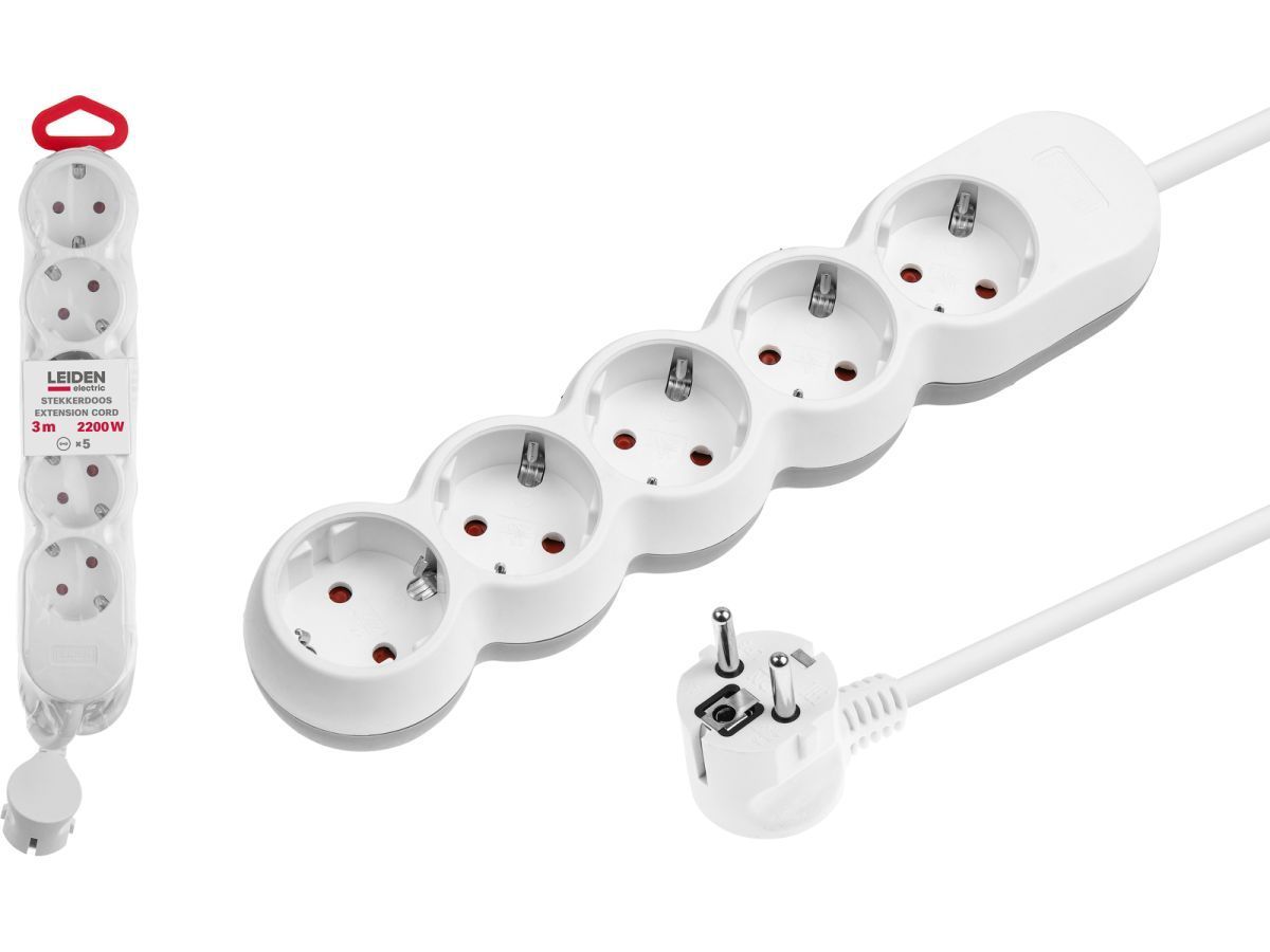 Удлинитель 3м (5 роз., 2,2кВт, с/з, ПВС 3х0,75)  LEIDEN ELECTRIC 805030
