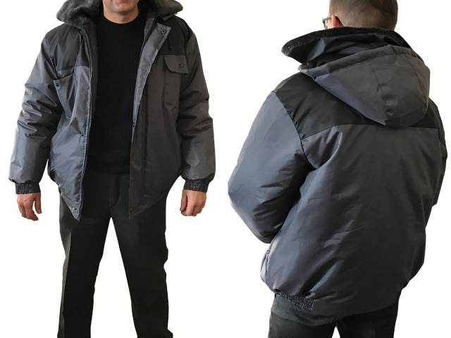 Куртка утепленная с капюшоном (цвет: серо-черная, тк Оксфорд)  ...Рабочий фронт "Универсал" р.48-50 рост 182-188